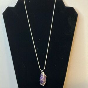 FASHION NECKLACE | 925 Silver Chain | Raw Amethyst | Silver Wire Wrapped | NWOT